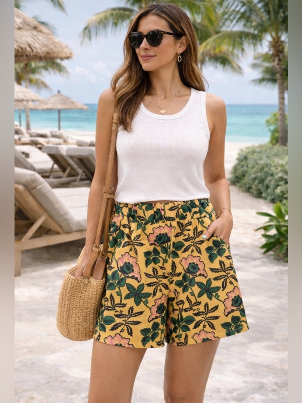 Scotch & Soda Floral Print Shorts Size M Yellow Boho Statement High Waist